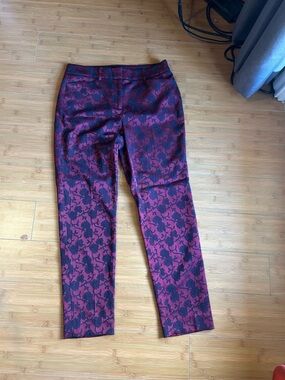 White House Black Market Burgundy and Black Floral Slim Ankle Pants